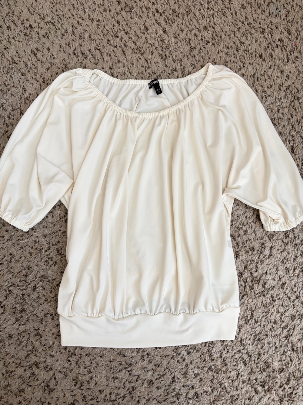 Express Cream Off-Shoulder Elastic-Neck Blouse